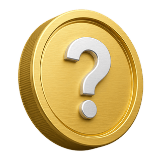 Sur la page FAQ, pièce d’or 3D ornée d’un point d’interrogation décoratif